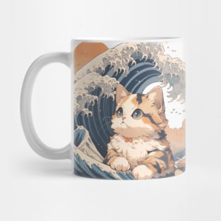 Hokusai vs cute kitty Mug